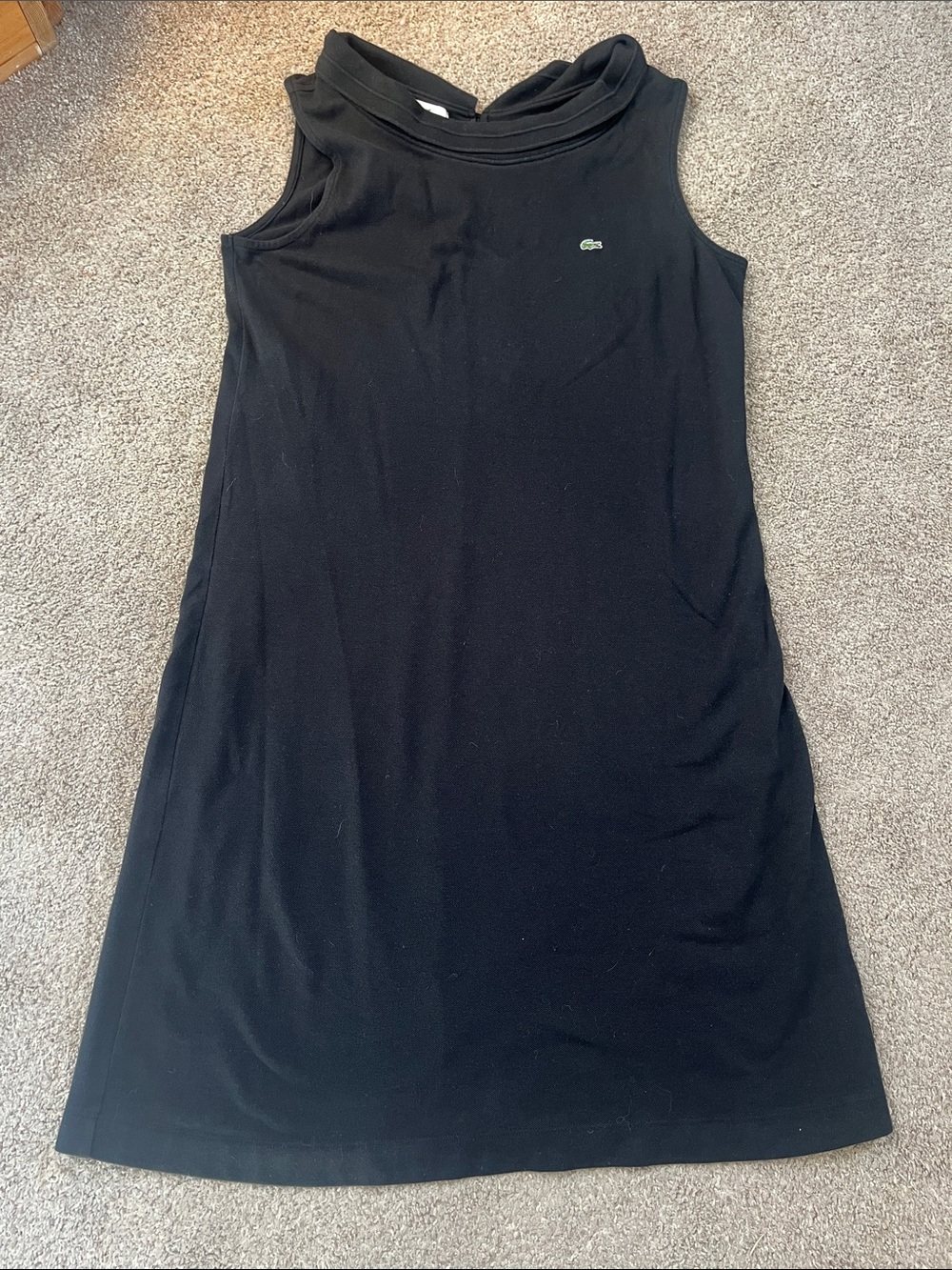 🐊🎾🎬RARE!! sz44 Lacoste Black Cotton Pique Cowl/Fold-over Collar “Polo” Shift